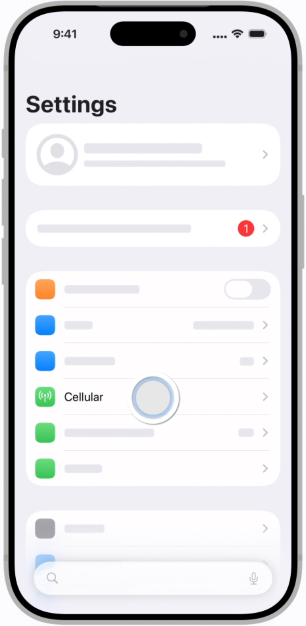 iPhone Settings screen with Cellular highlighted